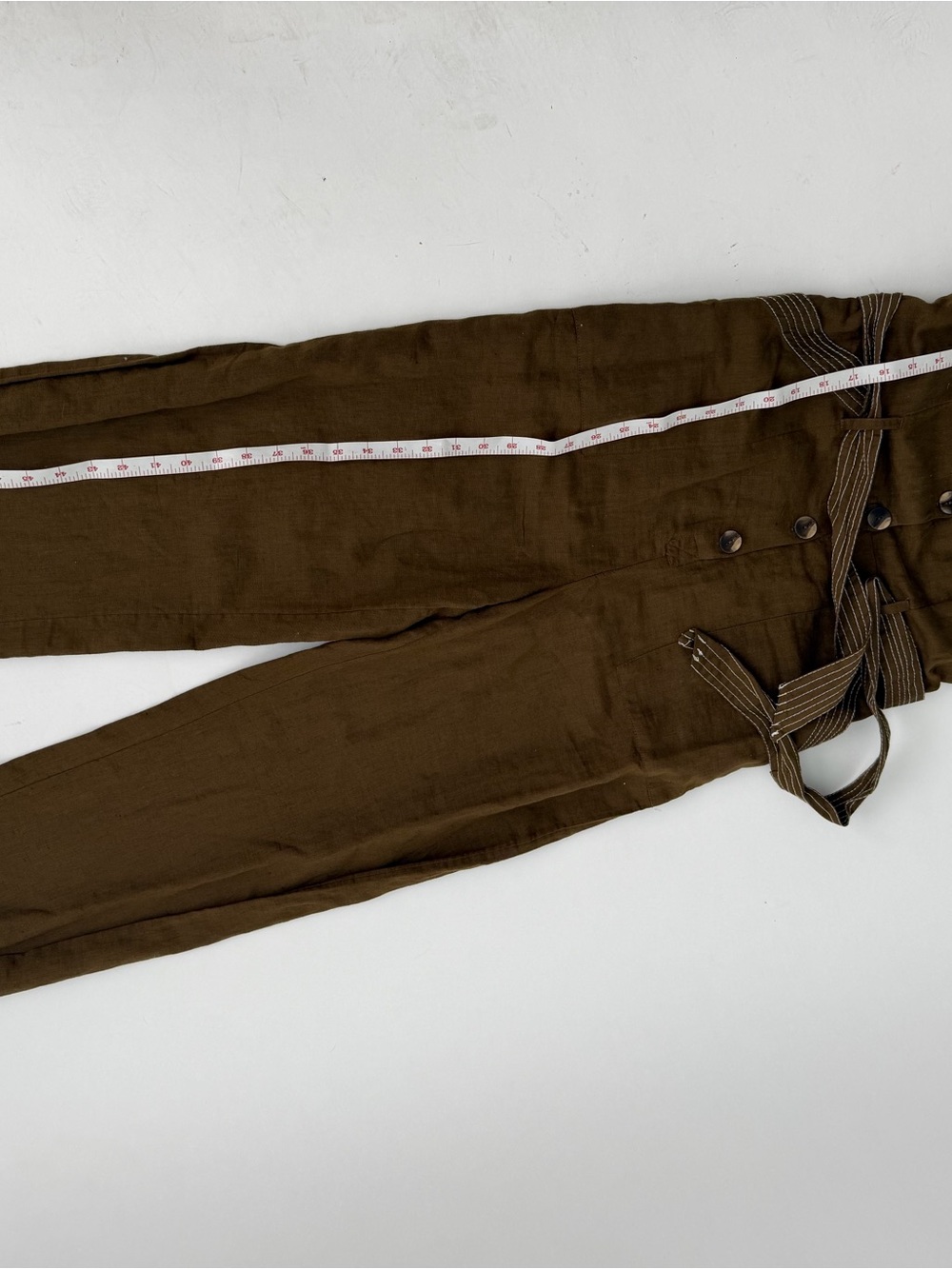 Anthropologie Rhian green linen jumpsuit Waist Tie Sz 8 Casual Urban - Picture 5 of 9